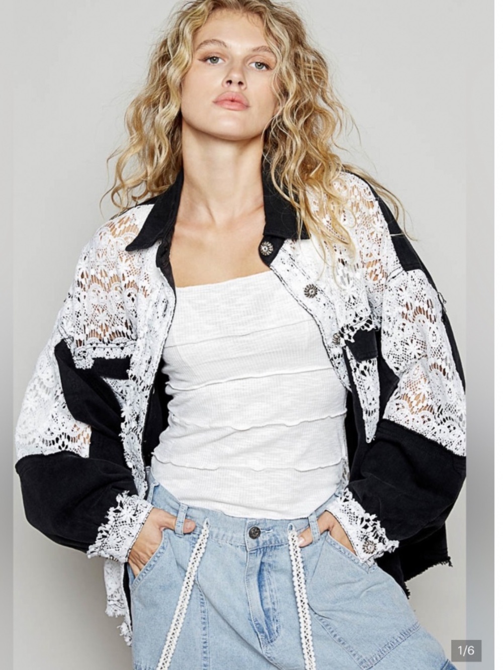 🎉 POL “El Paso 2 ” POL TWILL JACKET SHACKET WITH LACE DETAIL 84 - Picture 2 of 6